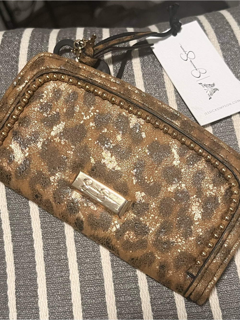 Jessica Simpson Metallic Gold Leopard Print Wristlet